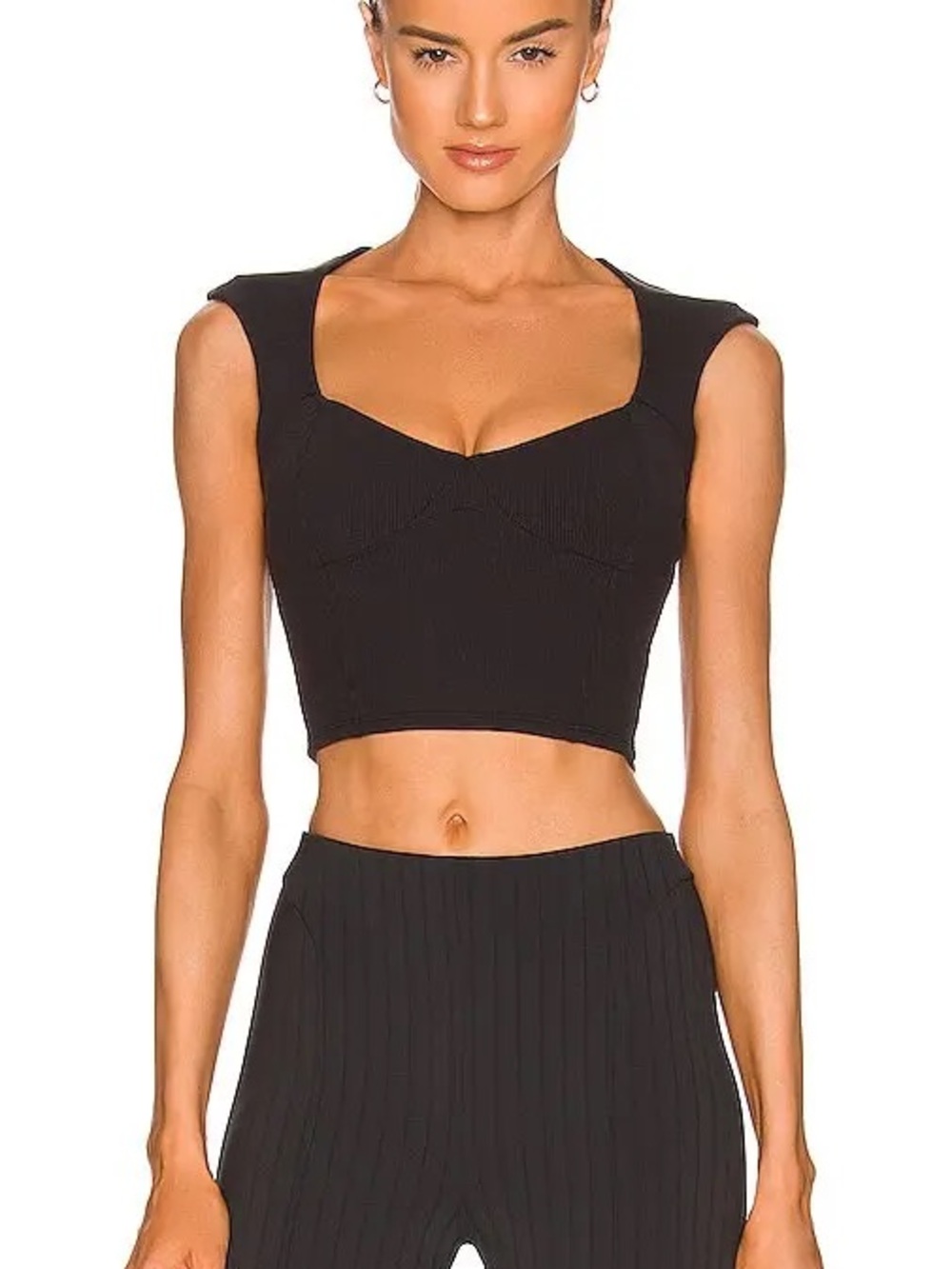 Alo Yoga Ribbed Sweetheart top and Mini Ribbed shorts set